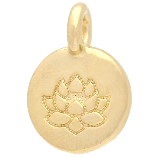 Dije redondo de 12 mm - Motivo flor de loto - Dorado con oro fino x1