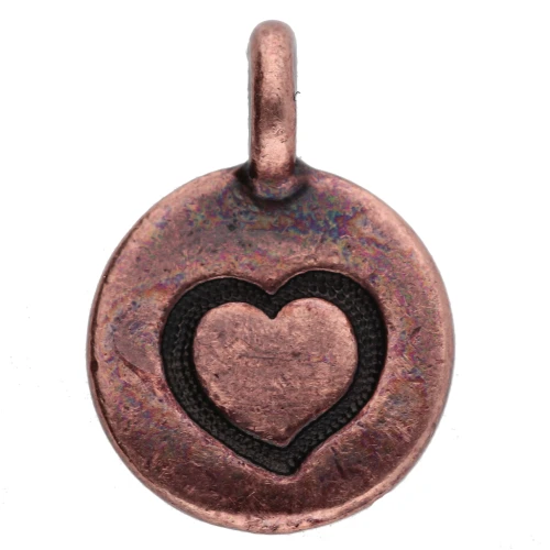 Dije redondo de 12 mm - motivo corazón - Cobre envejecido x1