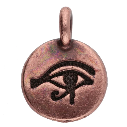 Dije redondo 12 mm - motivo ojo de oudjat - Cobre envejecido x1
