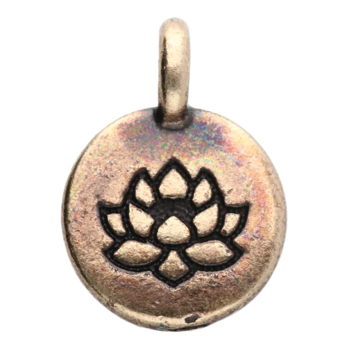 Dije redondo 12 mm - motivo flor de loto - Bronce x1