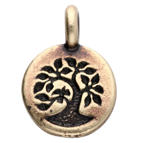 Dije redondo de 12 mm - motivo árbol de la vida - Bronce x1