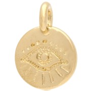 Dije redondo de 12 mm - motivo ojo - Dorado con oro fino x1|raw }}