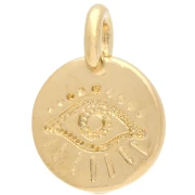 Dije redondo de 12 mm - motivo ojo - Dorado con oro fino x1