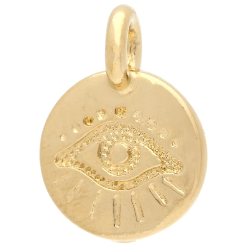 Dije redondo de 12 mm - motivo ojo - Dorado con oro fino x1