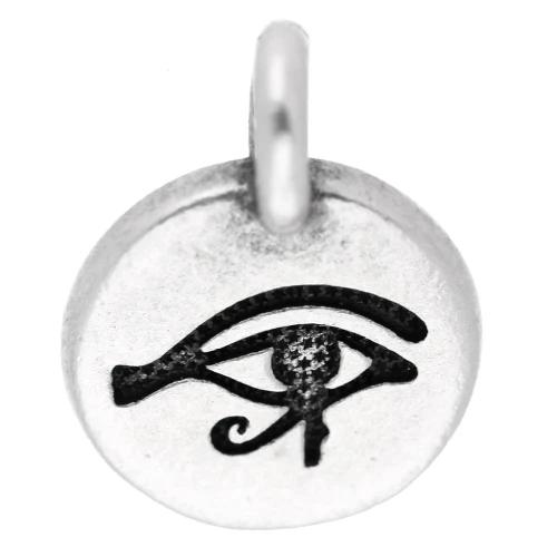 Dije redondo de 12 mm - motivo ojo de oudjat - Chapado plateado fino envejecido x1