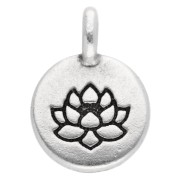 Dije redondo 12 mm - motivo flor de loto - Chapado plateado fino envejecido x1|raw }}