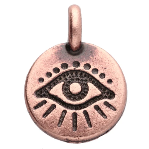 Dije redondo 12 mm - motivo ojo - cobre envejecido x1