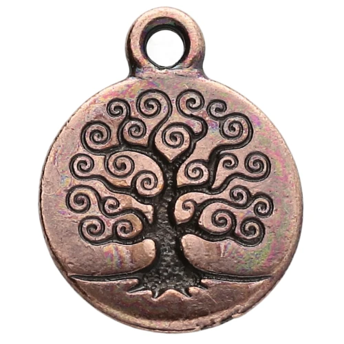 Dije redondo de 15,5 mm - Motivo Árbol de la vida - Cobre envejecido x1