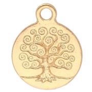 Dije redondo de 15,5 mm - Motivo Árbol de la vida - Dorado con oro fino x1|raw }}