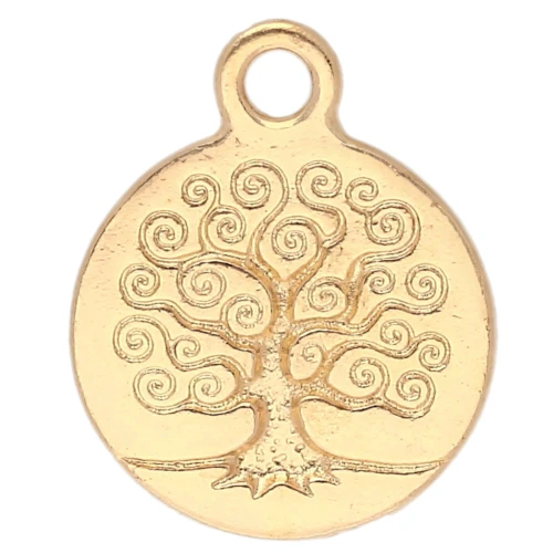 Dije redondo de 15,5 mm - Motivo Árbol de la vida - Dorado con oro fino x1