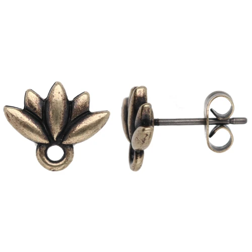 Ganchos pendientes flor de loto 10x11 mm - Bronce x2