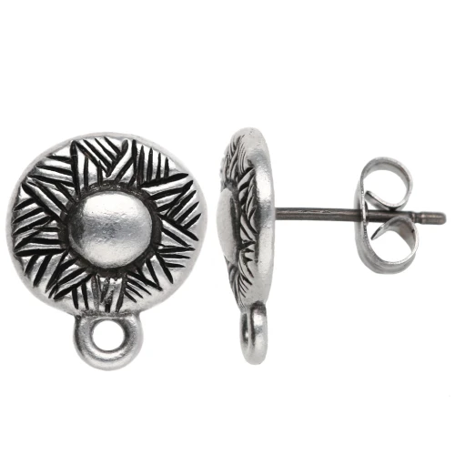 Ganchos pendientes étnicos irregulares redondos 12 mm - Chapado plateado fino envejecido x2