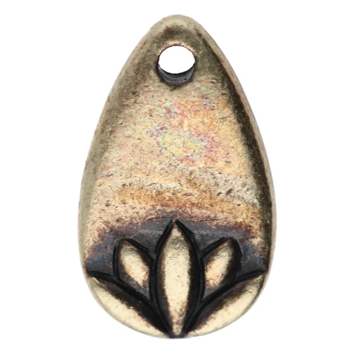 Dije de gota 13x8 mm - motivo flor de loto - Bronce x1