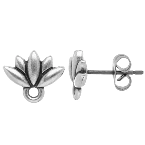 Ganchos pendientes flor de loto 10x11 mm - Chapado plateado fino envejecido x2