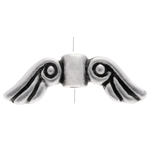 Cuenta alas de ángel 5x14 mm - Chapado plateado fino envejecido x1