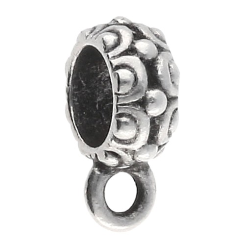 Dije con pulsador texturizado para cordón de 6 mm - Chapado plateado fino envejecido x1