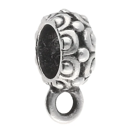Dije con pulsador texturizado para cordón de 6 mm - Chapado plateado fino envejecido x1