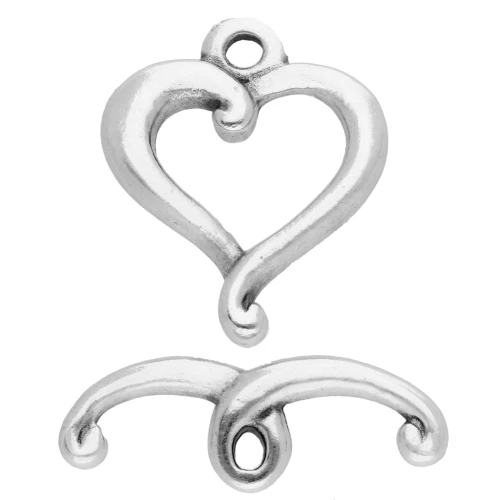 Cierre en forma de corazón 17x14 mm - Chapado plateado fino envejecido x1