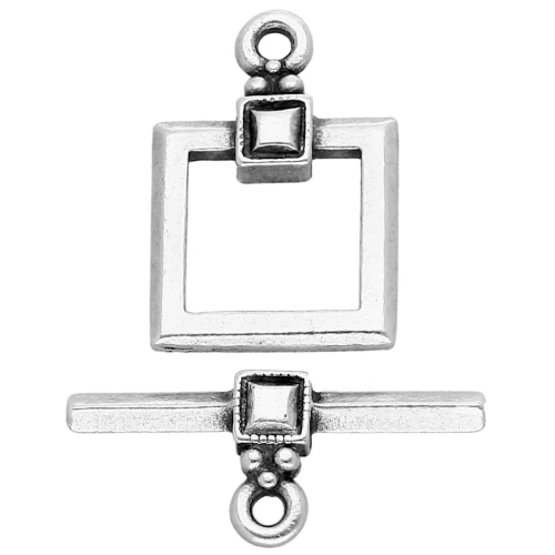 Cierre cuadrado en T 18,5x12,5 mm - Chapado plateado fino envejecido x1