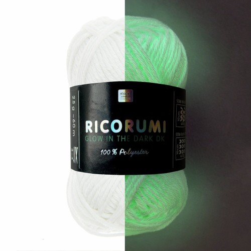 Ricorumi Glow in the Dark Algodón Rico Diseño Amigurumi - Blanco Fosforescente x25g