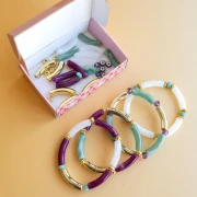Mes bijoux DIY - Kit de 4 pulseras elásticas con cuentas tubulares - Versión dorada
