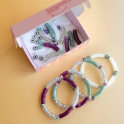 Mes bijoux DIY - Kit de 4 pulseras elásticas con cuentas tubulares Versión Plata