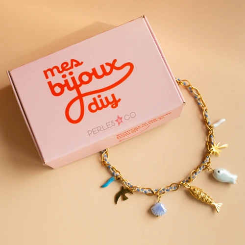 Mes bijoux DIY - Kit de colgante y cordón de acero inoxidable - Versión azul
