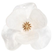 Colgantes flor en relieve 40 mm en Acrílico Acero inoxidable Dorado Blanco jaspeado x2