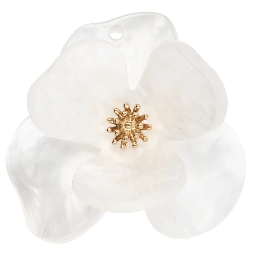 Colgantes flor en relieve 40 mm en Acrílico Acero inoxidable Dorado Blanco jaspeado x2