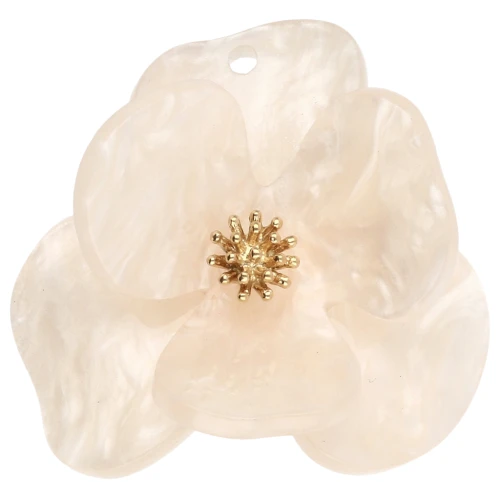 Colgantes flor en relieve 40 mm en Acrílico Acero inoxidable Dorado Beige jaspeado x2