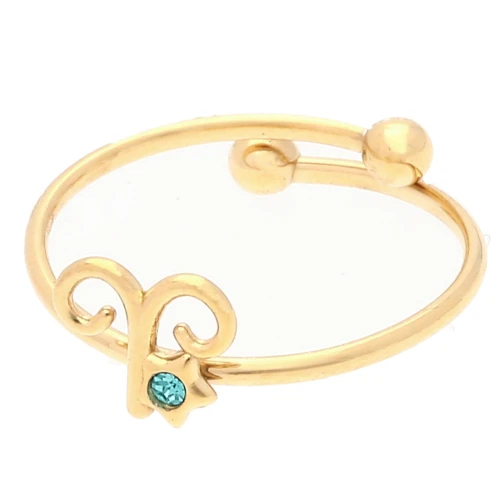 Anillo ajustable signo del zodiaco - Aries - Acero inoxidable 304L Dorado - Aguamarina x1