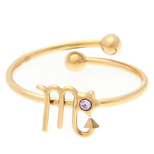 Anillo ajustable signo del zodiaco - Escorpio - Acero inoxidable 304L Dorado - Amatista claro x1