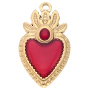 Ex-voto colgante corazón 28x16 mm resina epoxi acero inoxidable 304 Dorado - Rojo x1|raw }}