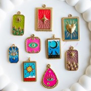 Colgante carta del Tarot 26x15 mm El Sol Resina epoxi Acero inoxidable 304 Dorado Azul x1