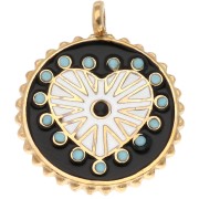 Colgante redondo reversible de 18 mm de resina epoxi y strass - Acero inoxidable Dorado 304 x1|raw }}