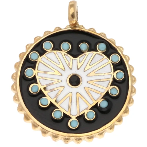 Colgante redondo reversible de 18 mm de resina epoxi y strass - Acero inoxidable Dorado 304 x1