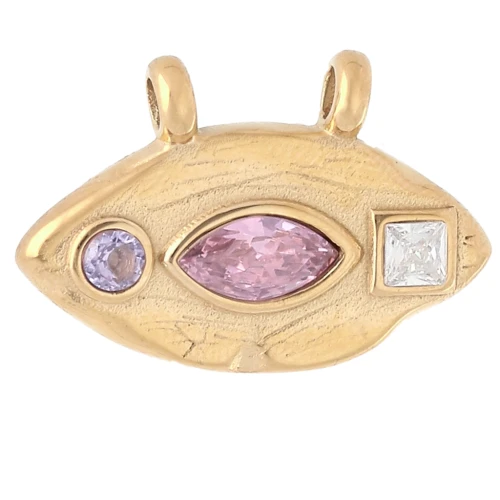 Colgante ojo 2 anillos 15.5x23 mm con strass - Acero inoxidable 304 Dorado - Rosa