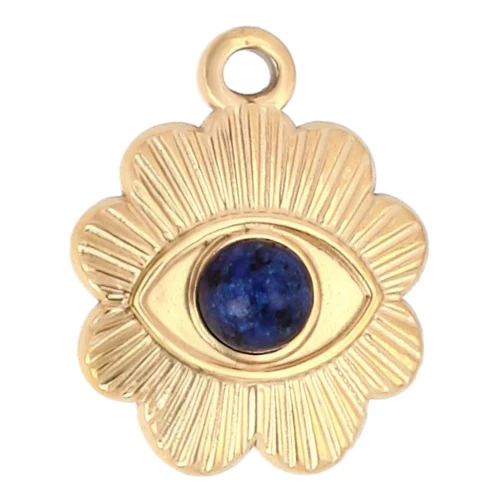 Dije de flor de 13 mm con motivo de ojo y cabujón de cristal de 4 mm Acero inoxidable 304, Dorado x1