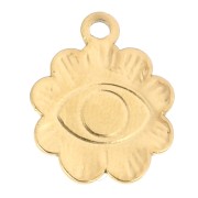 Dije de flor de 13 mm con motivo de ojo y cabujón de cristal de 4 mm Acero inoxidable 304, Dorado x1