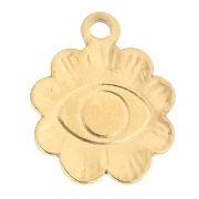 Dije de flor de 13 mm con motivo de ojo y cabujón de cristal de 4 mm Acero inoxidable 304, Dorado x1