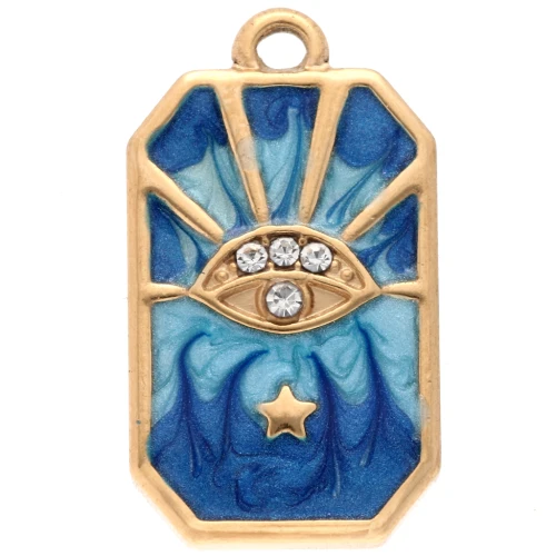Colgante ojo rectángulo 20x11 mm resina epoxi acero inoxidable 304 Dorado Azul x1