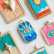 Colgante ojo rectángulo 20x11 mm resina epoxi acero inoxidable 304 Dorado Azul x1