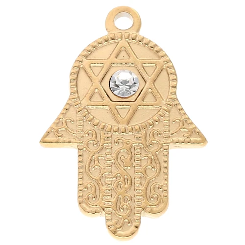 Colgante Mano de Fatma con Estrella de David 28x19 mm Acero inoxidable 304, Dorado x1