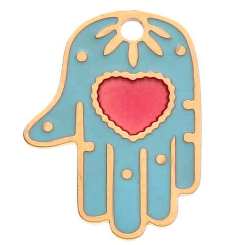 Colgante mano de Fatma 20x14mm con resina epoxi 304 acero inoxidable Rosa Azul Dorado x1