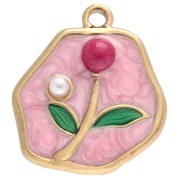 Dije irregular 15.5x14mm motivo flor con epoxi - Acero inoxidable 304 Dorado - Rosa|raw }}