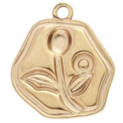 Dije irregular 15.5x14mm motivo flor con epoxi - Acero inoxidable 304 Dorado - Rosa