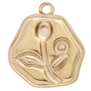 Dije irregular 15.5x14mm motivo flor con epoxi - Acero inoxidable 304 Dorado - Rosa