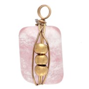 Dije rectangular de 13 x 6 mm con gema teñida de cuarzo fresa - Acero inoxidable 304 dorado