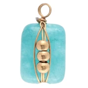 Dije rectangular de 13 x 6 mm con piedra preciosa de amazonita teñida, acero inoxidable 304 Dorado x 1