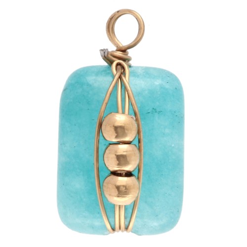 Dije rectangular de 13 x 6 mm con piedra preciosa de amazonita teñida, acero inoxidable 304 Dorado x 1